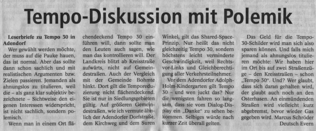 Tempo-Diskussion mit Polemik