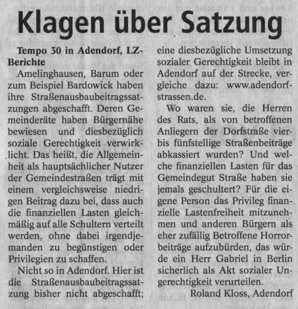 Klagen über Satzung