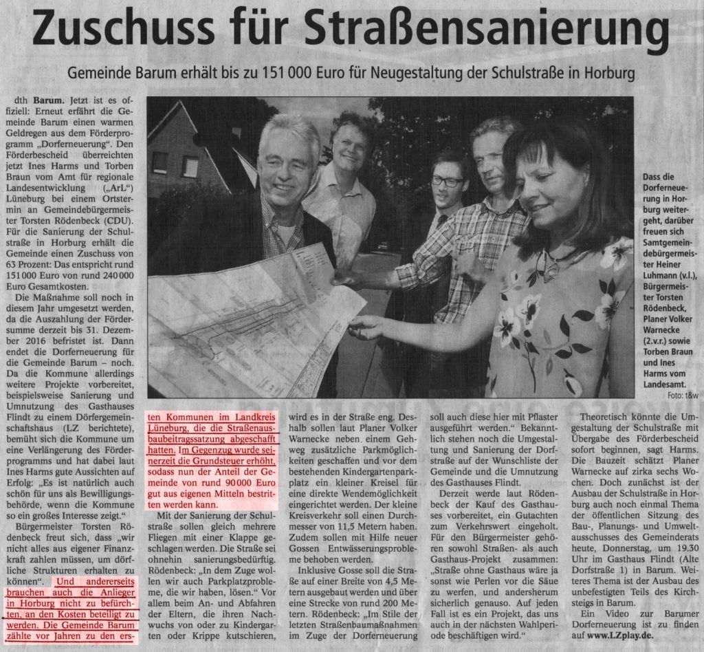 Zuschuss für Straßensanierung