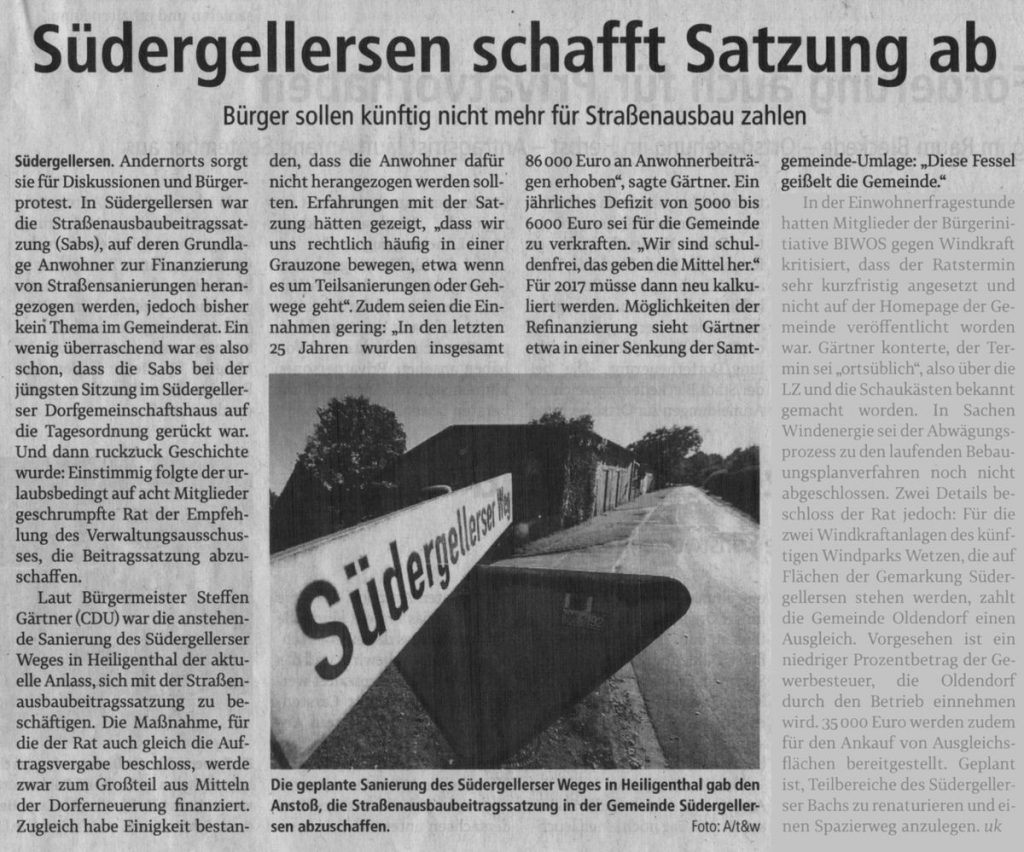 Südergellersen schafft Satzung ab