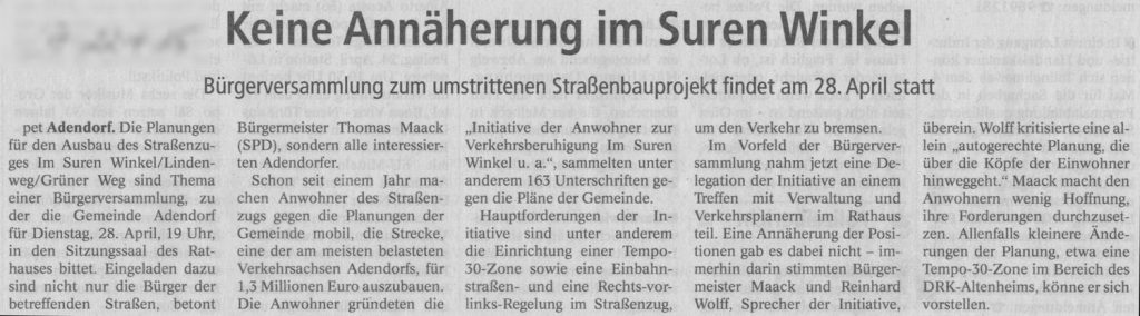 Keine Annäherung im Suren Winkel