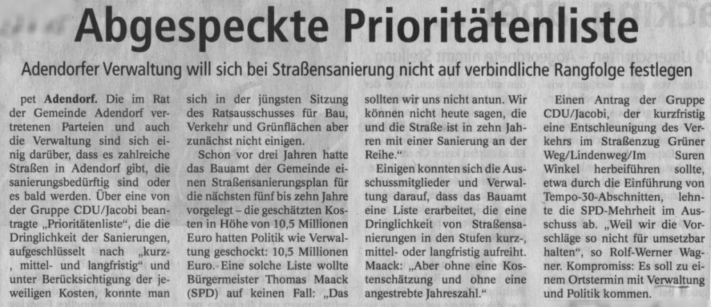 Abgespeckte Prioritätenliste