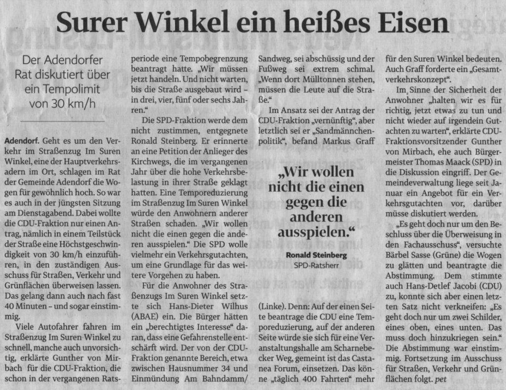 Surer Winkel ein heißes Eisen