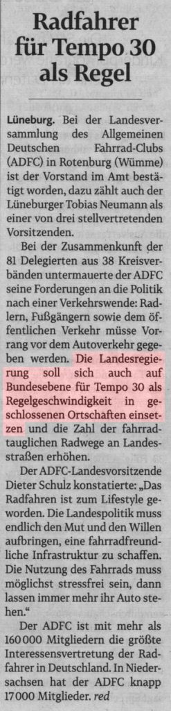 Radfahrer für Tempo 30 als Regel