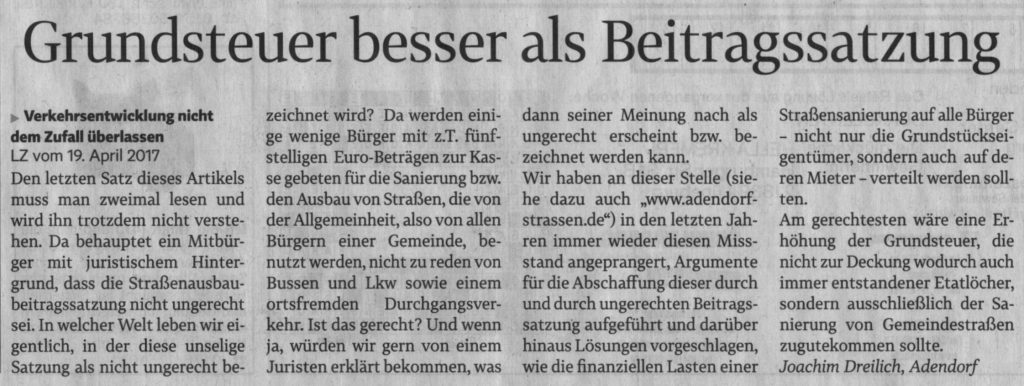 Grundsteuer besser als Beitragssatzung