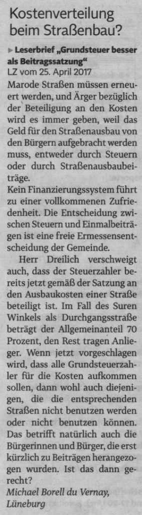 Kostenverteilung beim Straßenbau?