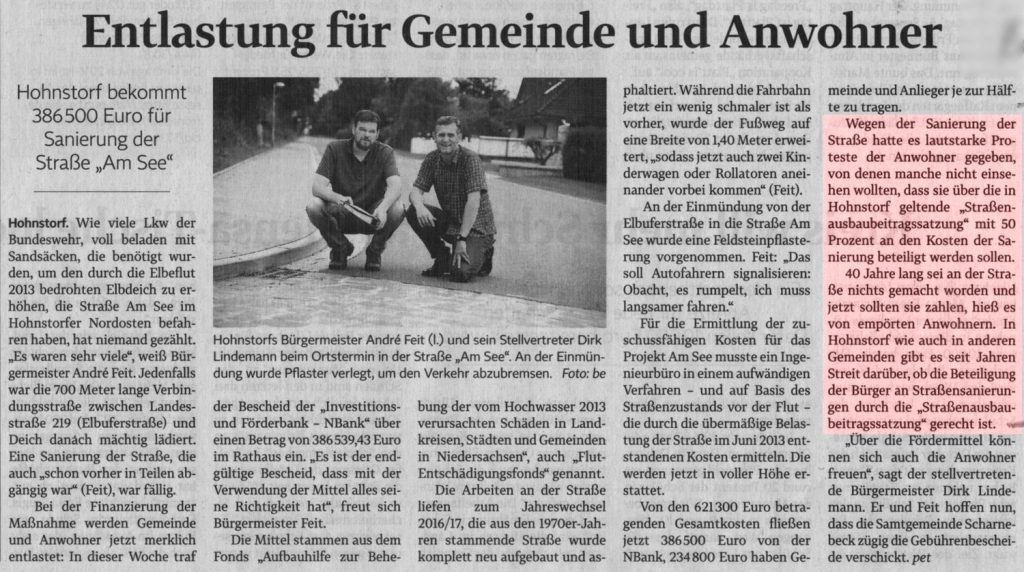 Entlastung für Gemeinde und Anwohner