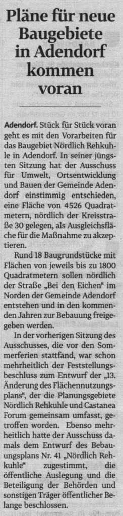 Pläne für neue Baugebiete in Adendorf kommen voran (1)