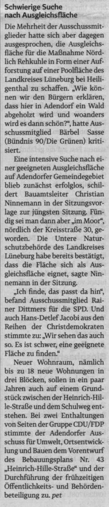 Pläne für neue Baugebiete in Adendorf kommen voran (2)