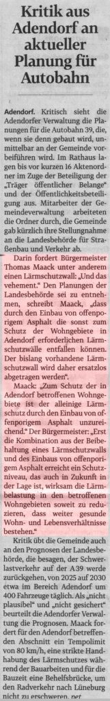Kritik aus Adendorf an aktueller Planung für Autobahn