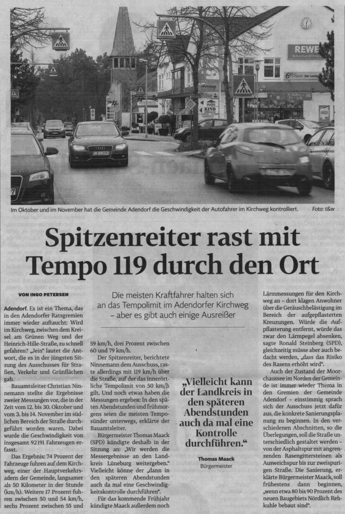 Spitzenreiter rast mit Tempo 119 durch den Ort