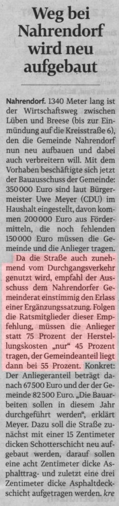 Weg bei Nahrendorf wird neu aufgebaut