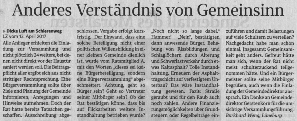 Anderes Verständnis von Gemeinsinn