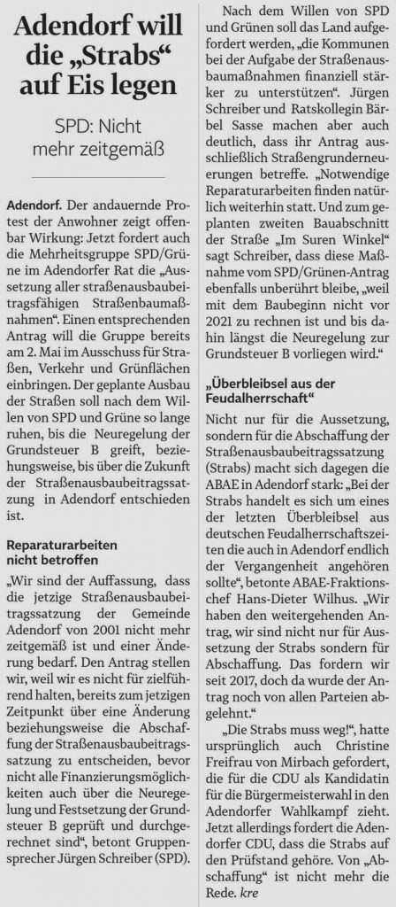 Adendorf will die "Strabs" auf Eis legen