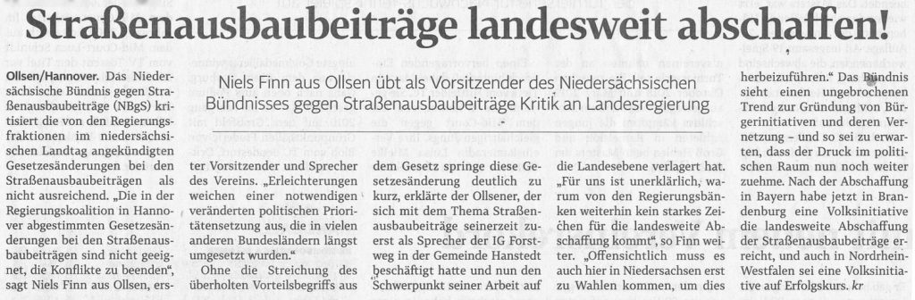 Straßenausbaubeiträge landesweit abschaffen!