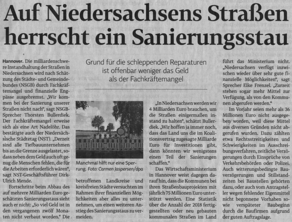 Auf Niedersachsens Straßen herrscht ein Sanierungsstau