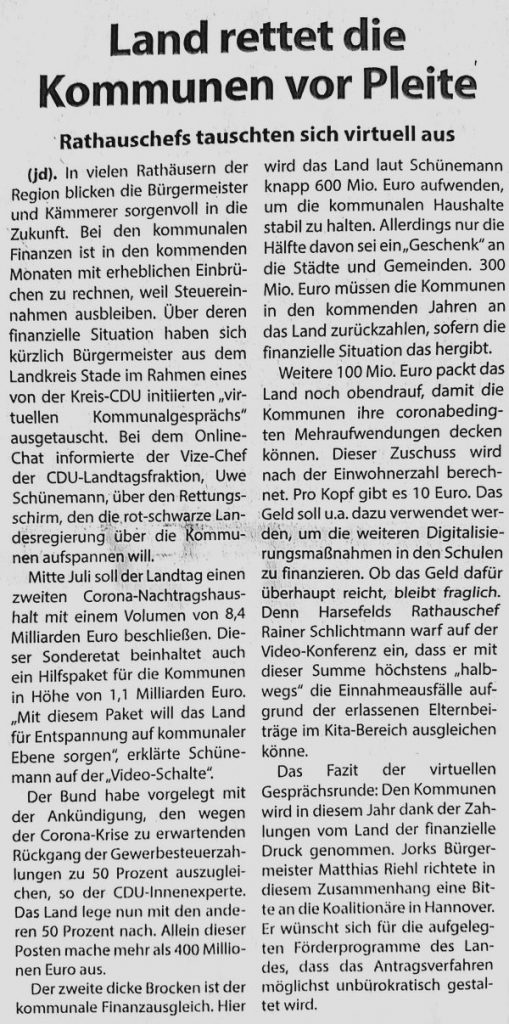 Land rettet die Kommunen vor Pleite